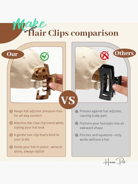 4 PCS Large Hair Clips for Baseball Cap, Non-Slip Strong Hold Claw Clips for main image 4
